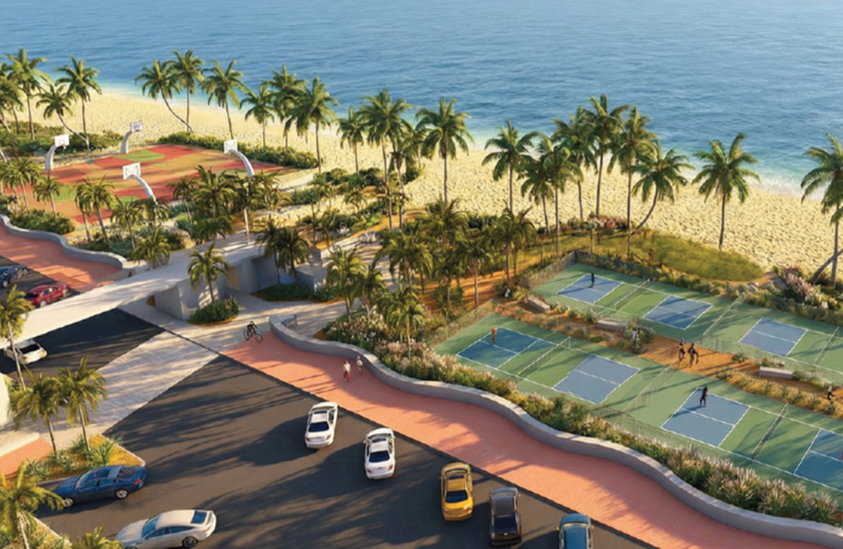 A screengrab of a City of Fort Lauderdale presentation on a proposed redesign by landscape design firm Edsa of Fort Lauderdale Beach Park, which would include new pickleball courts and renovated basketball courts.